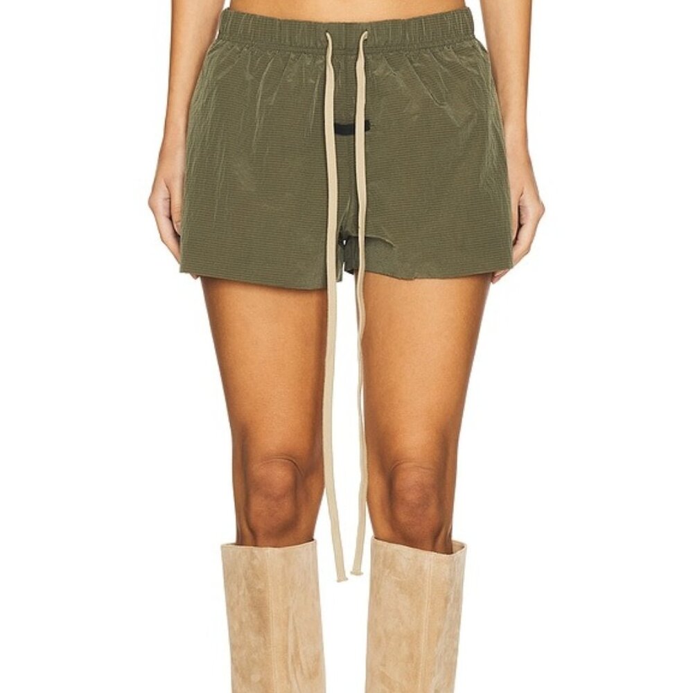 Fear of God Olive Green Athletic Shorts with Cream Drawstring In XS